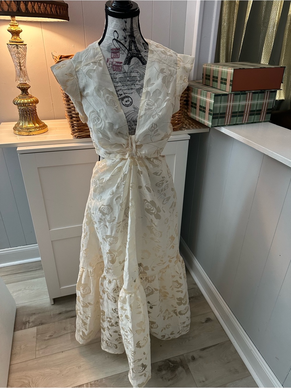 Sophie the Label cream Floral dress with cutouts